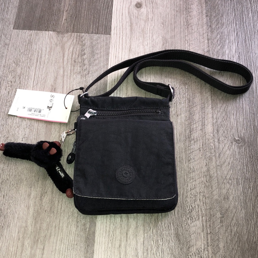 Kipling NWELDORADO Black Tonal Nylon Crossbody + Faux Fur Monkey Key Chain NWT